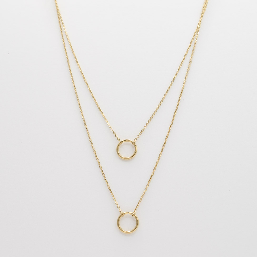 Naszyjnik podwójny z zawieszką koło pozłacana stal chirurgiczna