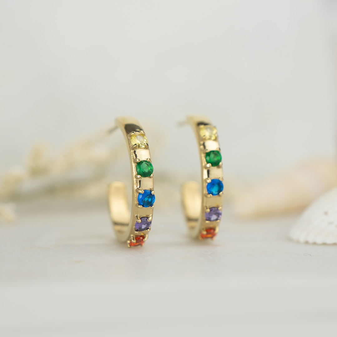 Kolczyki koła z kolorowymi cyrkoniami stal chirurgiczna