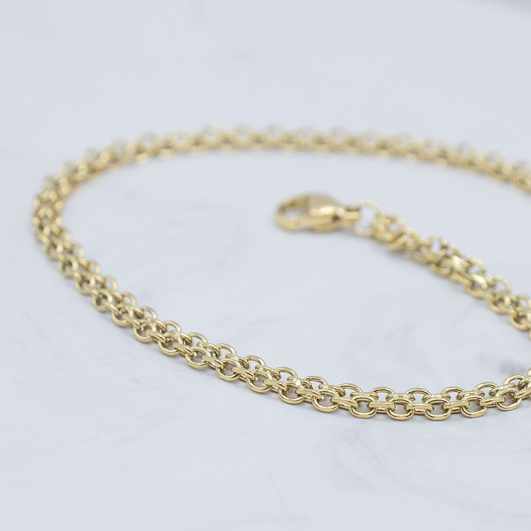 Bransoletka o podwójnym splocie ankier pozłacana stal nierdzewna