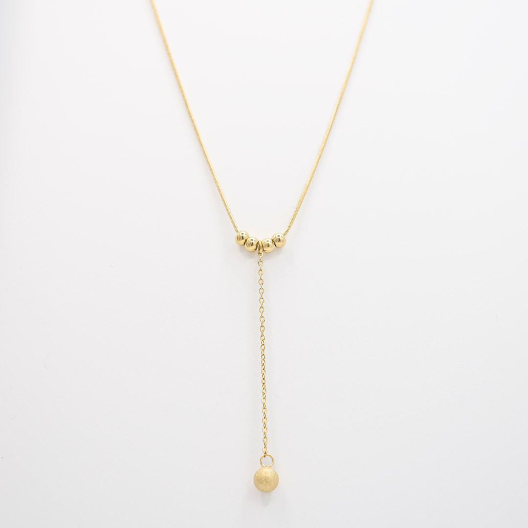 Naszyjnik krawatka z kulkami pozłacana stal szlachetna