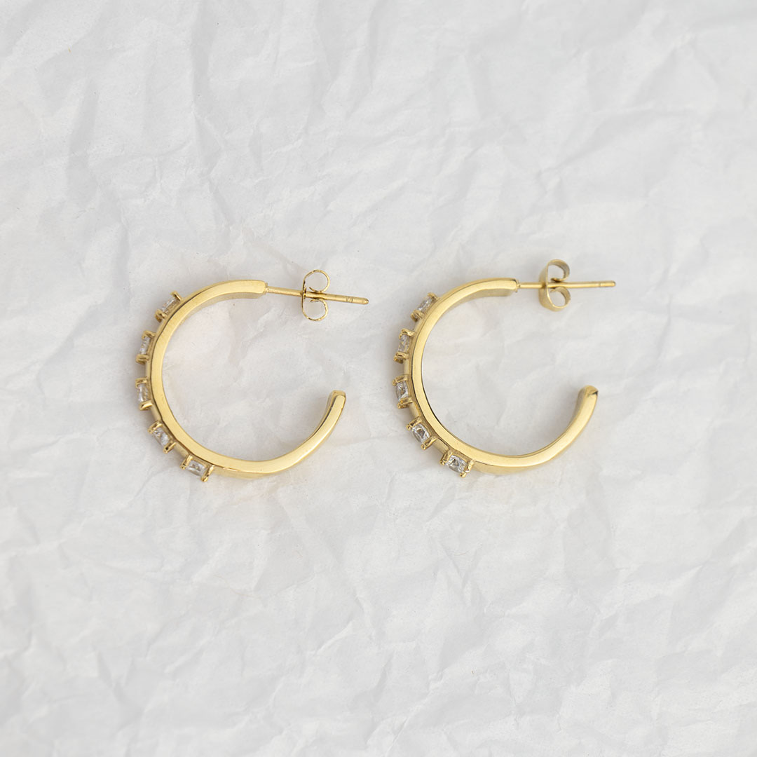 Kolczyki koła z cyrkoniami pozłacana stal szlachetna