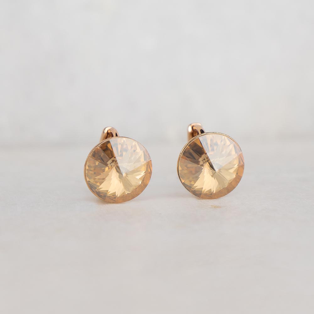 Kolczyki z dużą cyrkonią kolor beżowy/szampański
