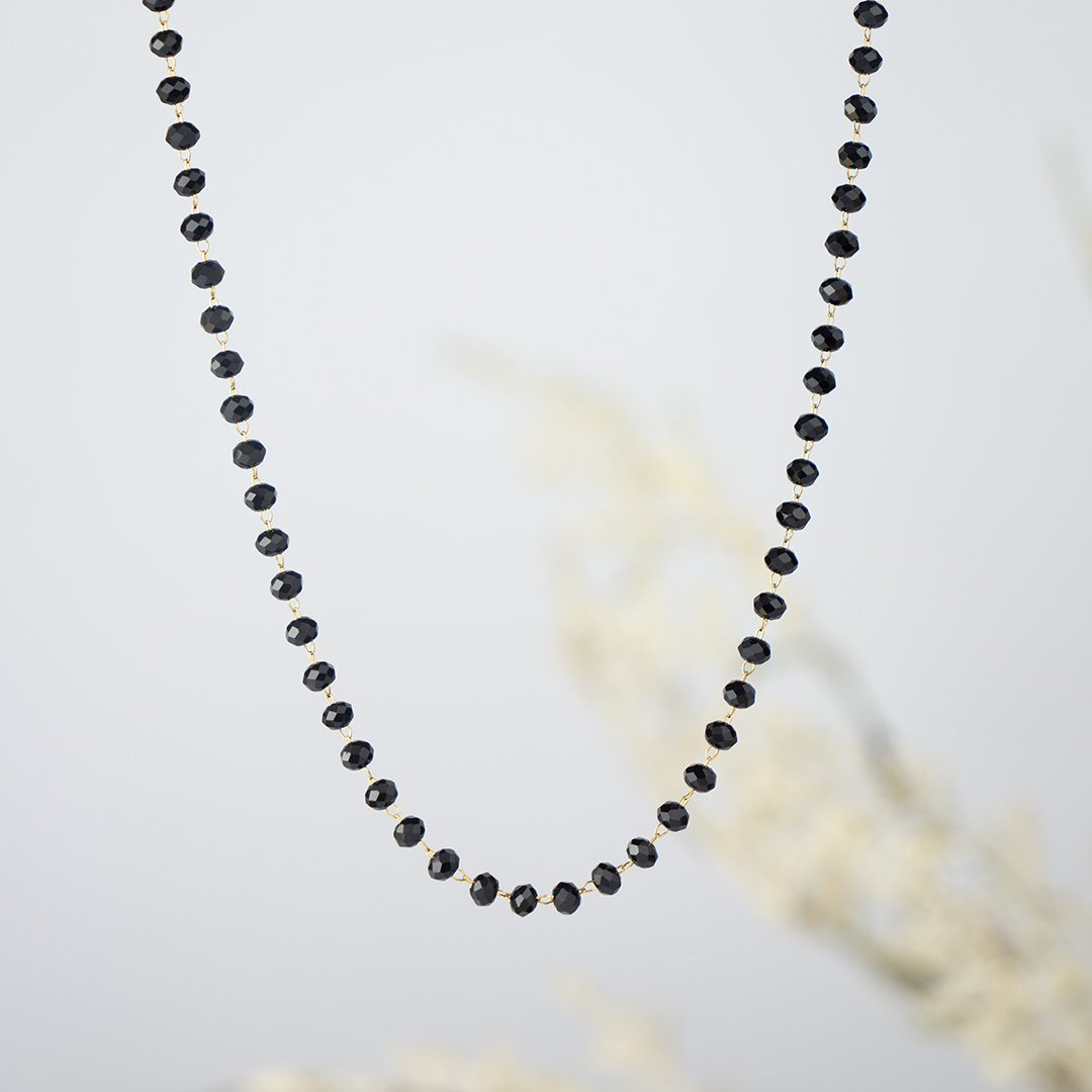 Naszyjnik z czarnymi koralikami stainless steel