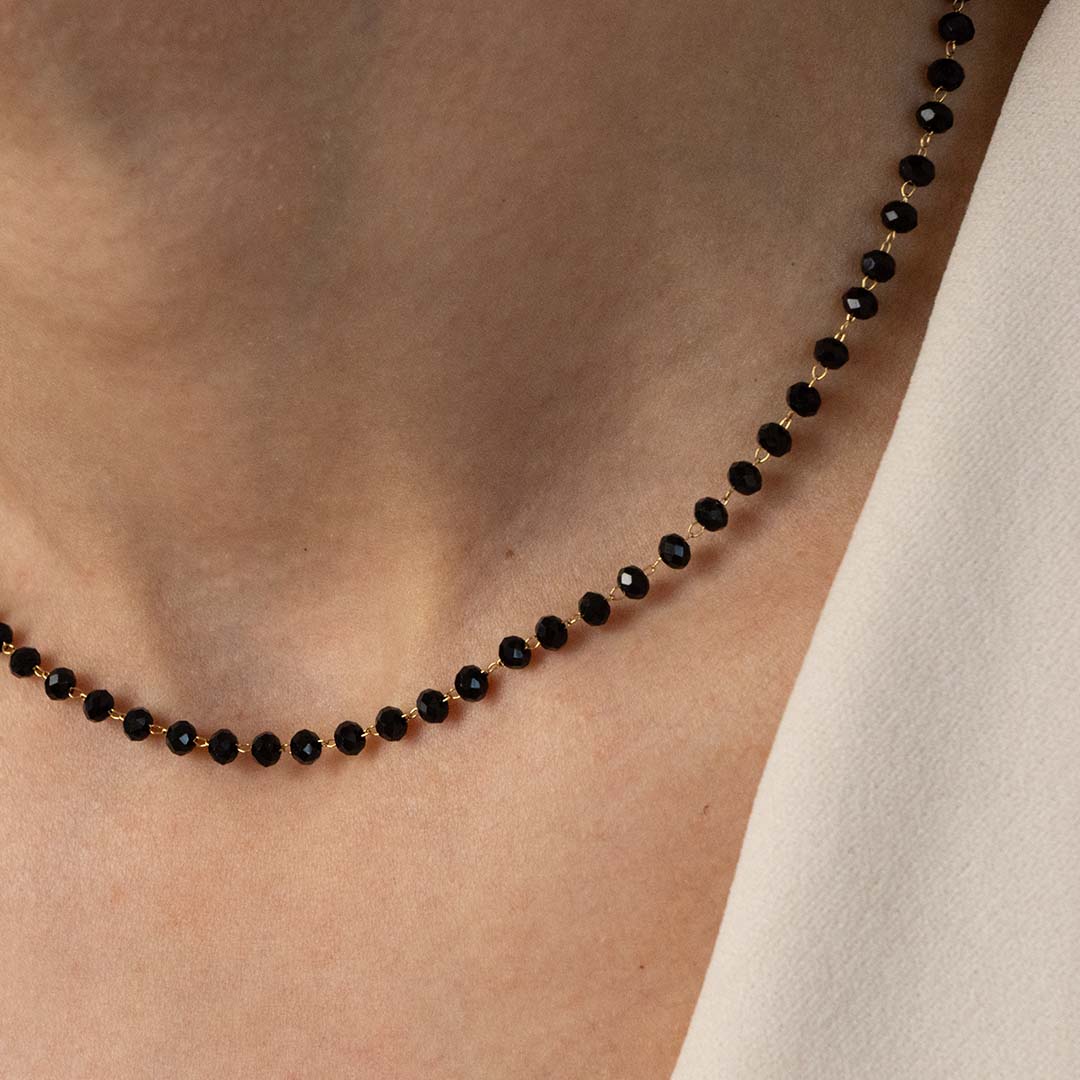 Naszyjnik z czarnymi koralikami stainless steel