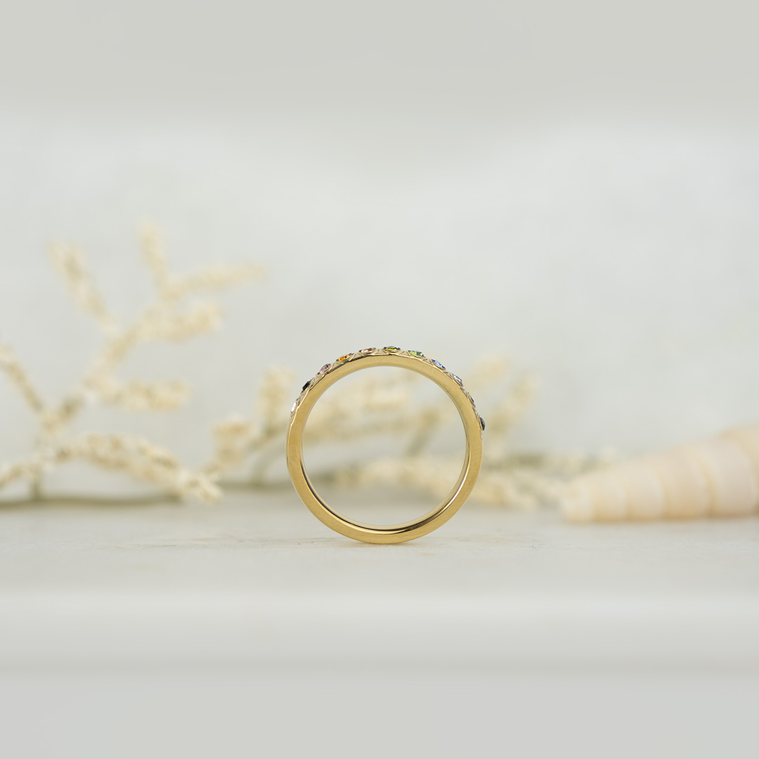 Pierścionek z kolorowymi cyrkoniami stal chirurgiczna