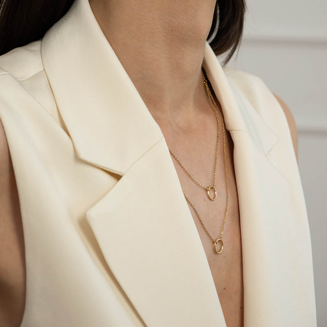 Naszyjnik podwójny z zawieszką koło pozłacana stal chirurgiczna