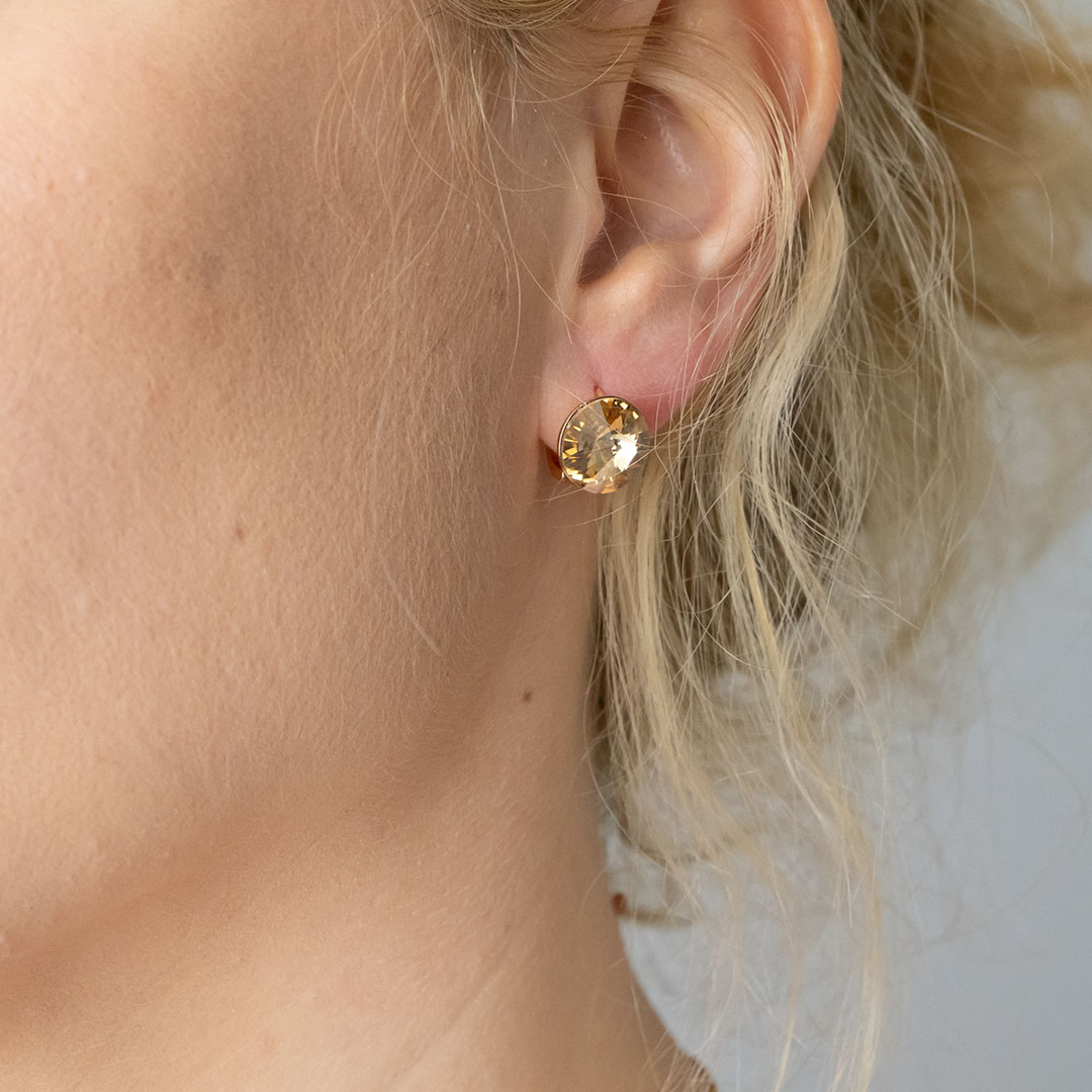 Kolczyki z dużą cyrkonią kolor beżowy/szampański