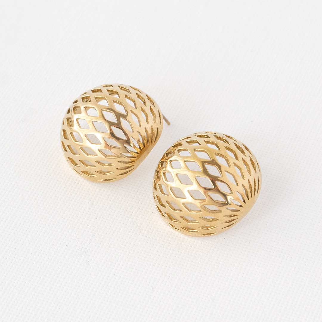 Duże, ażurowe kolczyki kule, stal chirurgiczna