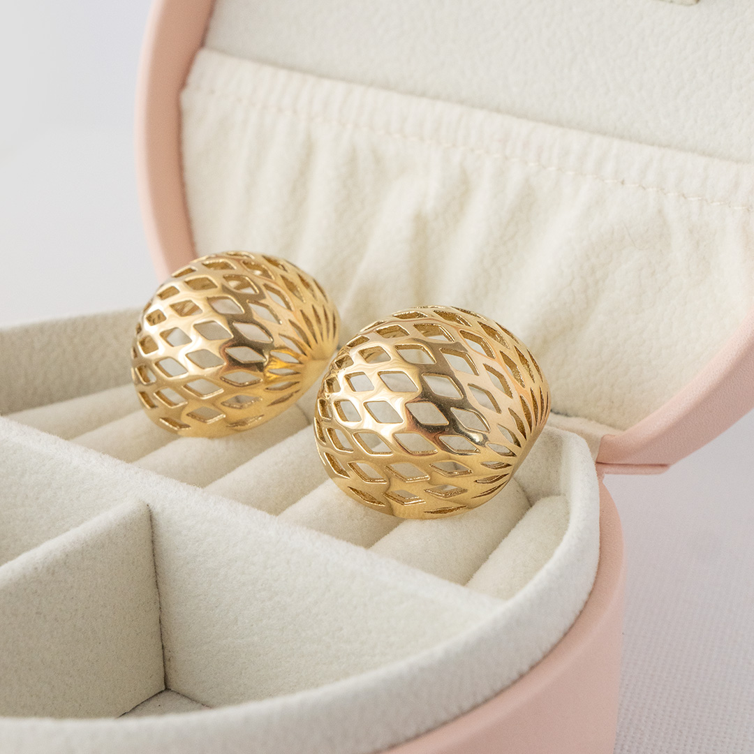 Duże, ażurowe kolczyki kule, stal chirurgiczna