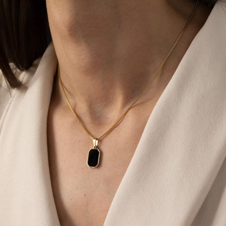 Naszyjnik splot kostka z zawieszką z czarnym oczkiem