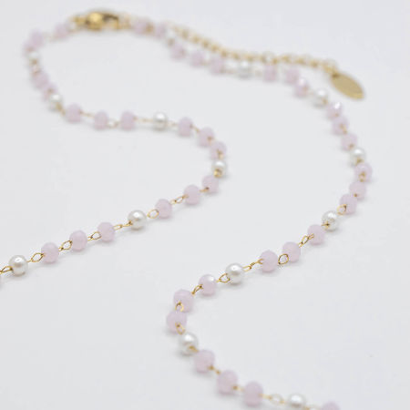 Naszyjnik z różowymi i perłowymi koralikami