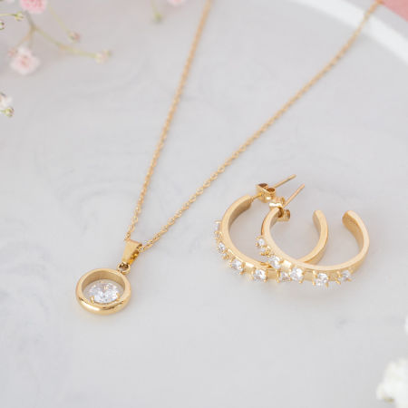 Komplet naszyjnik z zawieszką i kolczyki z cyrkoniami