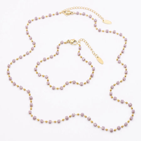 Naszyjnik i bransoletka z różowymi koralikami