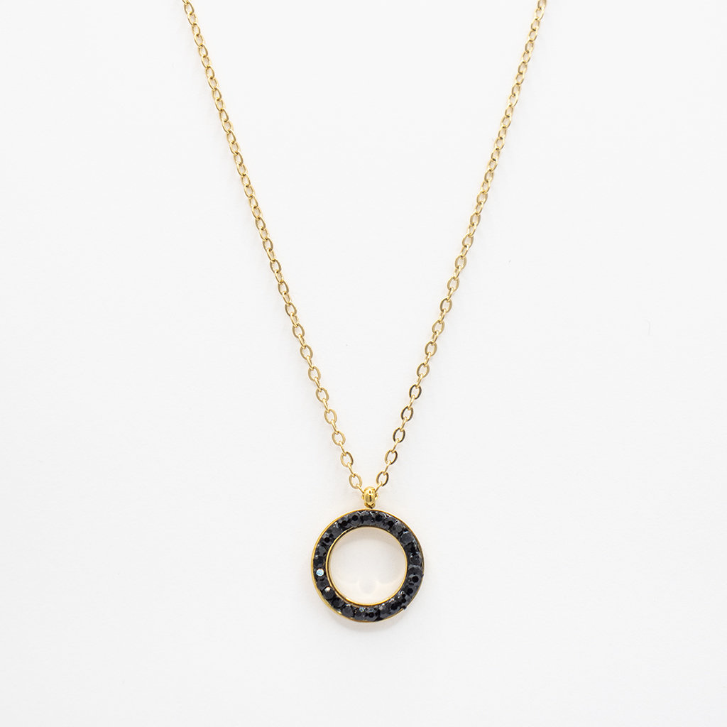 Naszyjnik z okrągłą zawieszką i czarnymi cyrkoniami stal szlachetna