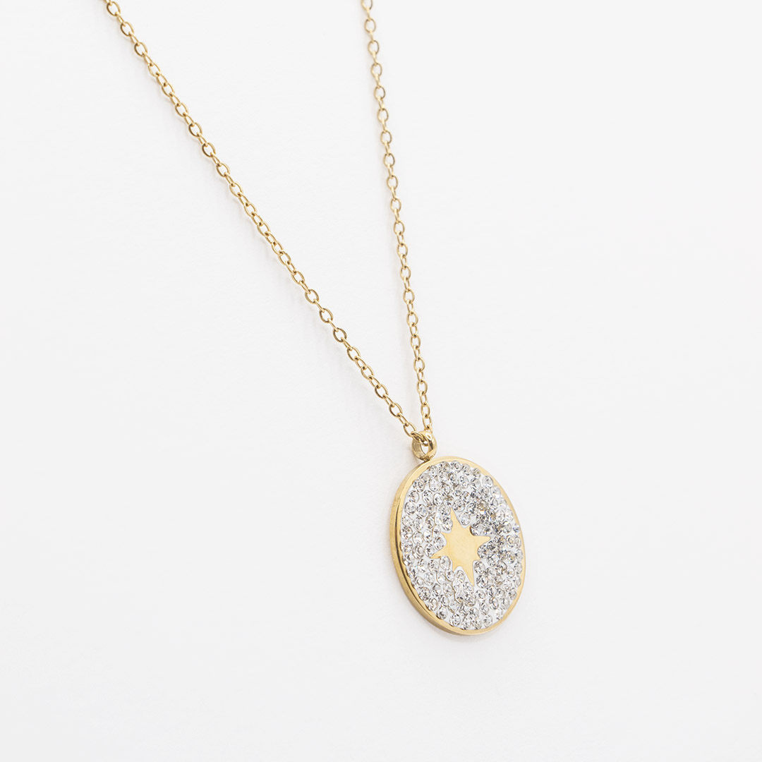 Naszyjnik z błyszczącą zawieszką stal szlachetna pozłacana