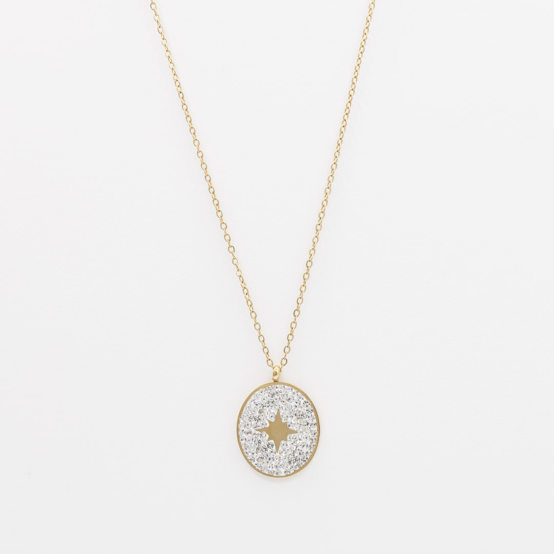 Naszyjnik z błyszczącą zawieszką stal szlachetna pozłacana