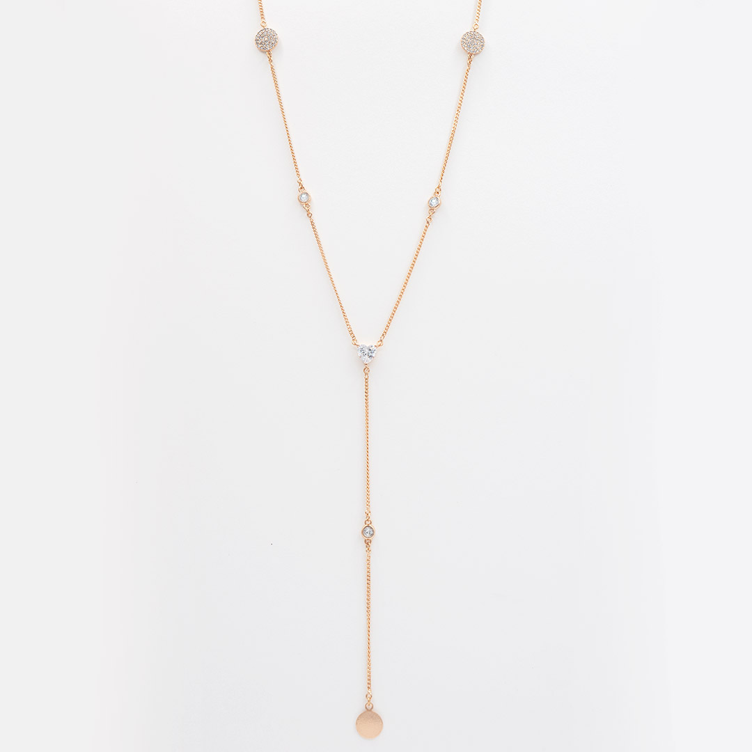 Naszyjnik z krawatką i cyrkoniami różowy