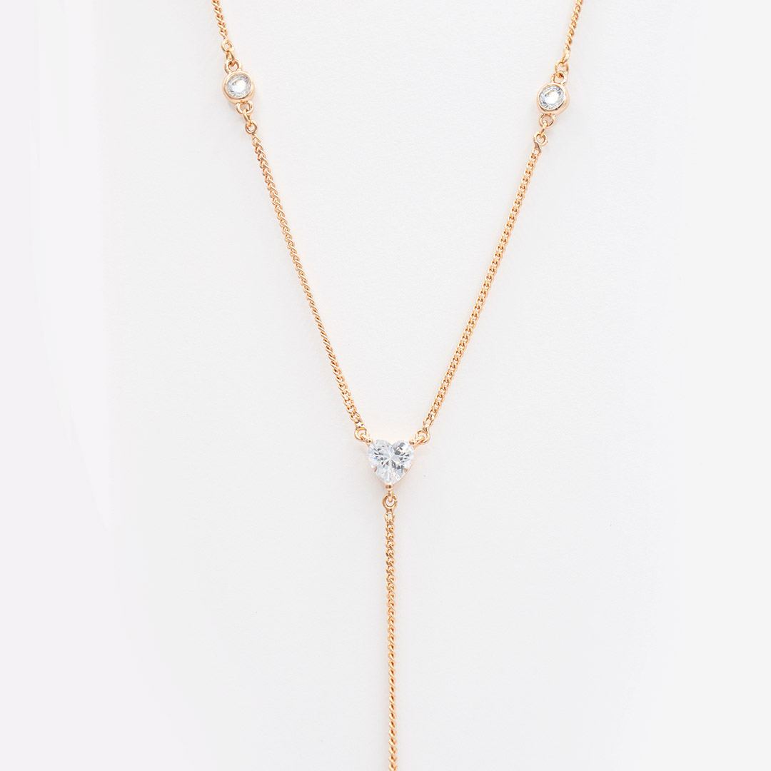 Naszyjnik z krawatką i cyrkoniami różowy